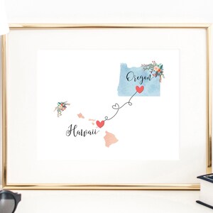 Hawaii Oregon Wall Art / Hawaii Oregon Print / Oregon Hawaii Decor / Two State Print / State Decor