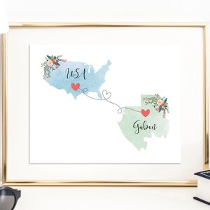 USA Gabon Wall Art / Gabon USA Print / United States Gabon Print / Trip Reveal Print / Military Gifts / Au Pair Gifts / Vacation Reveal
