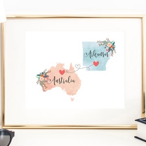 Arkansas Australia Wall Art / Australia Arkansas Print / Australia Hostess Gift / Moving to Arkansas / Going Away to College Gift