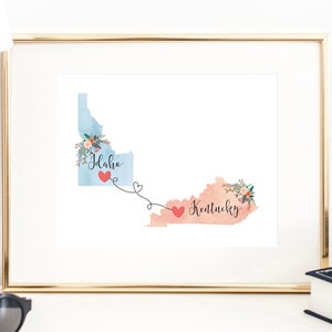 Idaho Kentucky Wall Art / Idaho Kentucky Print / Kentucky Idaho Decor / Two State Print / State Decor