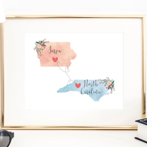 Iowa North Carolina Wall Art / Iowa North Carolina Print / North Carolina Iowa Decor / Two State Print / State Decor