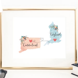 Connecticut England Wall Art / England Connecticut Print / England Hostess Gift / Moving to Connecticut / Going Away to College Gift