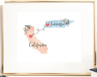 California Tennessee Wall Art / California Tennessee Print / Tennessee California Wall Art /  Connected States Print / Two State Print