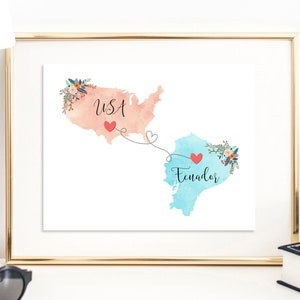 USA Ecuador Wall Art / Ecuador USA Print / United States Ecuador Print / Trip Reveal Print / Military Gifts / Au Pair Gift / Vacation Reveal