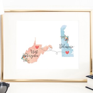 Delaware West Virginia Wall Art / Delaware West Virginia Print / West Virginia Delaware Decor / Two State Print / State Decor