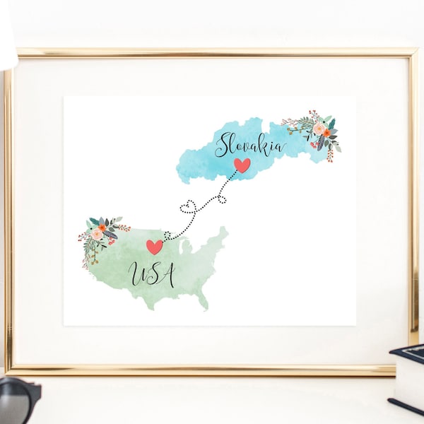 USA Slovakia Wall Art / Slovakia USA Print / United States Slovakia Print / Trip Reveal Print / Military Gifts / Au Pair / Vacation Reveal