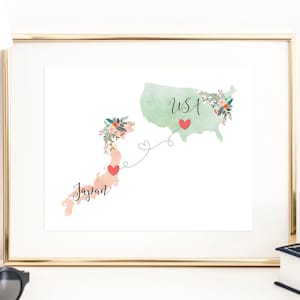 USA Japan Wall Art / Japan USA Print / United States Japan Print / Trip Reveal Print / Military Gifts / Au Pair Gifts / Vacation Reveal