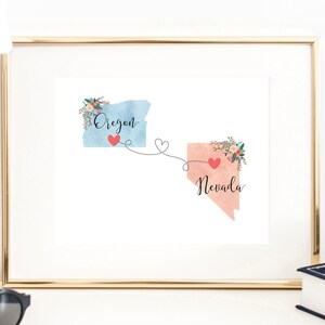 Oregon Nevada Wall Art / Oregon Nevada Print / Nevada Oregon Decor / Two State Print / State Decor