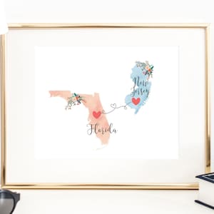 Arte mural de Nueva Jersey, Florida / Impresión de Florida, Nueva Jersey / Regalo para anfitrionas de Florida / Mudanza a Nueva Jersey / Regalo para ir a la universidad