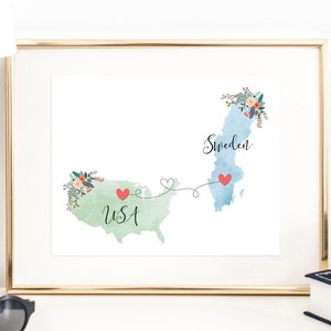 USA Sweden Wall Art / Sweden USA Print / United States Sweden Print / Trip Reveal Print / Military Gifts / Au Pair Gifts / Vacation Reveal