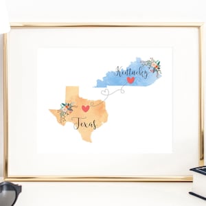 Texas Kentucky Wall Art / Kentucky Texas Print / Texas Kentucky Print / Two State Print / State Decor / Texas Decor