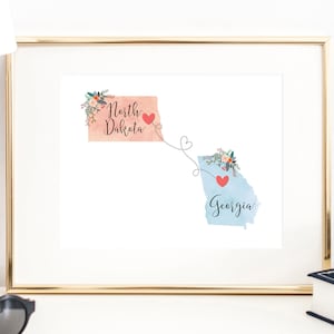 Georgia North Dakota Wall Art / Georgia North Dakota Print / North Dakota Georgia Decor / Two State Print / State Decor