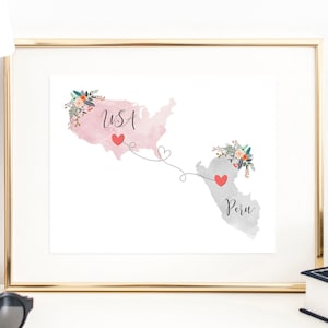 Arte de pared de EE. UU. y Perú / Impresión de Perú, EE. UU. / Impresión de Estados Unidos y Perú / Impresión de revelación de viaje / Regalos militares / Regalos para au pairs / Revelación de vacaciones