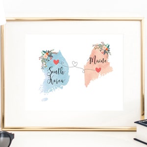 Maine South Korea Wall Art / South Korea Maine Print / South Korea Hostess Gift / Moving to Maine / Going Away Gift
