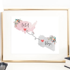 USA Libya Wall Art / Libya USA Print / United States Libya Print / Trip Reveal Print / Military Gifts / Au Pair Gifts / Vacation Reveal