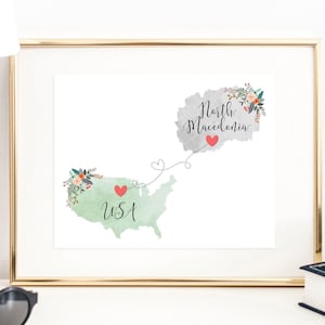 USA North Macedonia Wall Art / North Macedonia USA Print / United States North Macedonia Print / Trip Reveal Print / Vacation Reveal