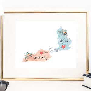 Kentucky England Wall Art / England Kentucky Print / England Hostess Gift / Moving to Kentucky / Going Away to College Gift