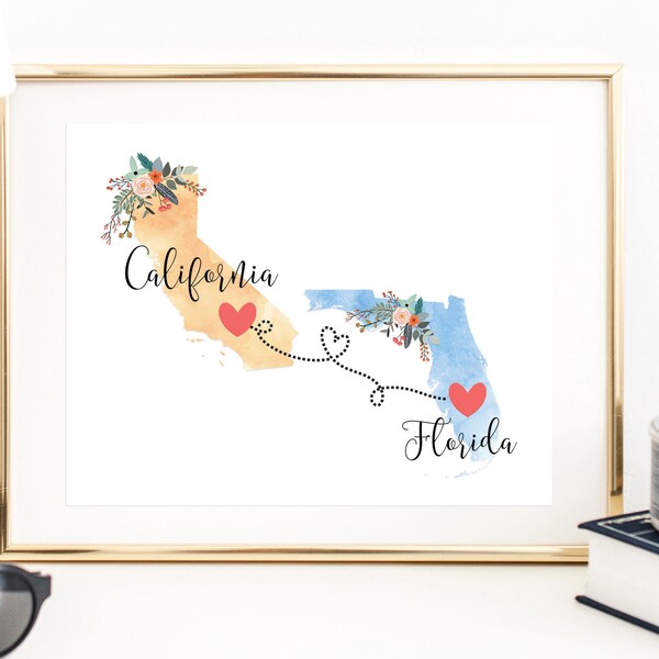Arte mural de Florida, California / Impresión de Florida, California / Arte mural de Florida, California / Impresión de Florida, California / Impresión de dos estados