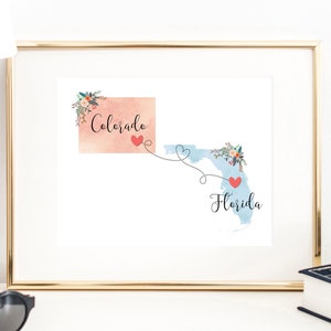 Colorado Florida Wall Art / Florida Colorado Print / Florida Hostess Gift / Verhuizen naar Colorado / Weggaan naar College Gift