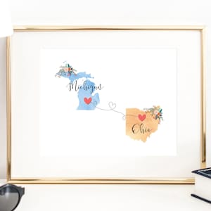 Ohio Michigan Wall Art / Ohio Michigan Print / Michigan Ohio Decor / Two State Print / State Decor