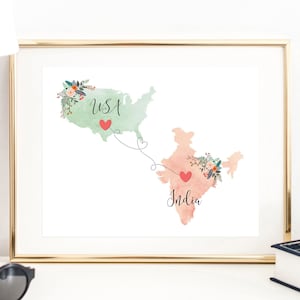 Art mural Inde Etats-Unis / Impression Inde Etats-Unis / Impression Inde États-Unis / Impression révélation voyage / Cadeaux militaires / Cadeaux Au Pair / Révélation vacances