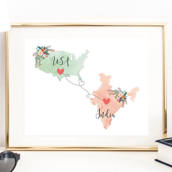 USA India Wall Art / India USA Print / United States India Print / Trip Reveal Print / Military Gifts / Au Pair Gifts / Vacation Reveal