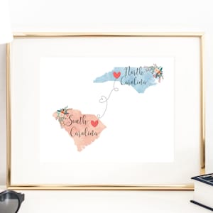 South Carolina North Carolina Wall Art / South Carolina North Carolina Print / North Carolina South Carolina Decor / Two State Print