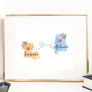 Alabama Louisiana Wall Art / Alabama Louisiana Print / Louisiana Alabama Print / Two State Print / State Decor / Alabama Louisiana