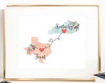 Texas Kentucky Wall Art /Texas Kentucky Print / Kentucky Texas Print / Two State Print / State Decor / Going Away Gift / Moving to Kentucky