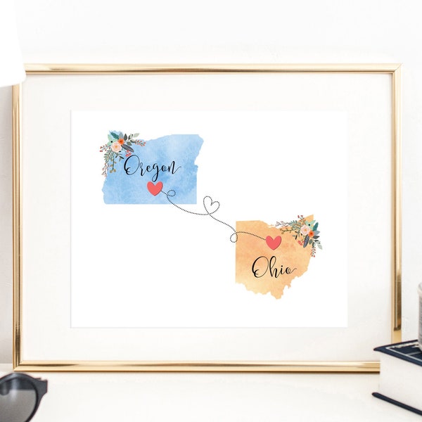 Oregon Ohio Wall Art / Ohio Oregon Print / Oregon Ohio Decor / Two State Print / State Decor / Oregon Hostess Gift / Going Away Present