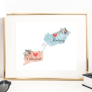 Conneticut Ungarn Wand Kunst / Ungarn Druck / Ungarn Dekor / Zustand zu Land Dekor / Ungarische AustauschStudenten Geschenke / Ungarn Geschenke