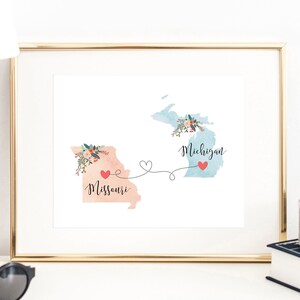 Missouri Michigan Wall Art / Michigan Missouri Print / Michigan Hostess Gift / Moving to Missouri / Going Away to College / Dorm Art