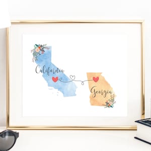 California Georgia Wall Art / California Georgia Print / Georgia California Print / California Georgia Decor Two State Print / State Decor image 1