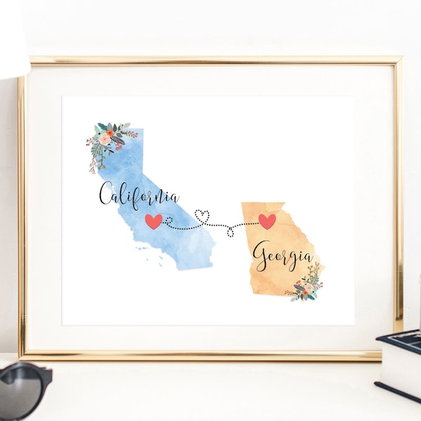 California Georgia Wall Art / California Georgia Print / Georgia California Print /  California Georgia Decor Two State Print / State Decor