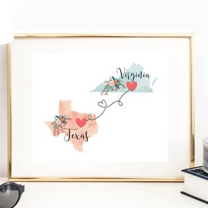 Texas Virginia Wall Art / Virginia Texas Print / Virginia Decor / Two State Print / State Decor / Texas Decor / Virginia Hostess Gift