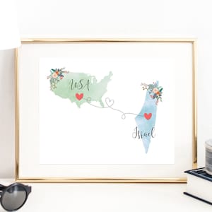 USA Israel Wall Art / Israel USA Print / United States Israel Print / Trip Reveal Print / Military Gifts / Au Pair Gifts / Vacation Reveal