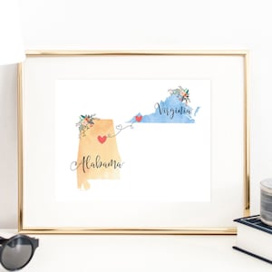Alabama Virginia Wall Art / Virginia Alabama Print / Alabama Virginia Wall Art / Virginia Alabama Print / Two State Print