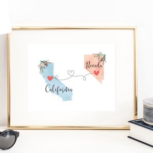 California Nevada Wall Art / California Nevada Print / Hostess Thank You Gift /  Two State Print / State Decor