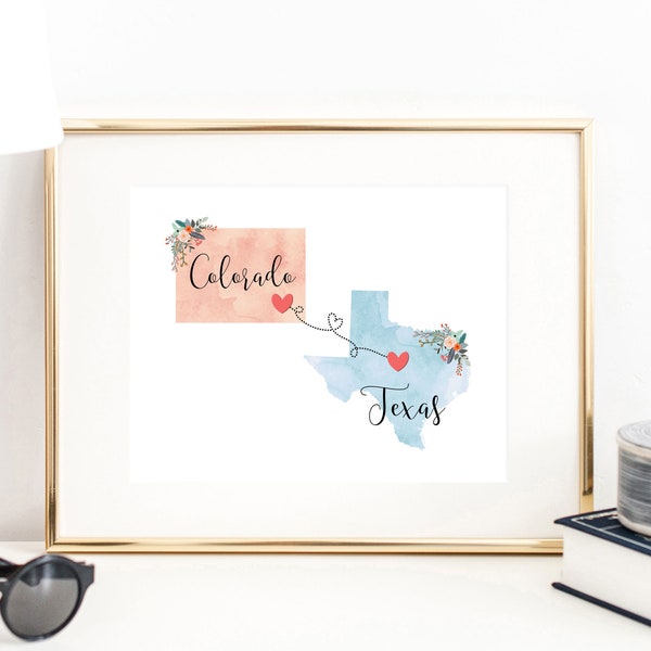 Texas Colorado Wall Art / Colorado Texas Print / Texas Colorado Print / Two State Print / State Decor / Colorado Decor