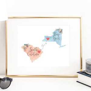 New York South Carolina Wandbild / South Carolina New York Druck / South Carolina Gastgeberin Geschenk/Umzug nach New York/Going Away to College Geschenk