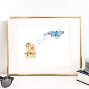 Alabama North Carolina Wall Art / Alabama North Carolina Print / North Carolina Alabama Print / Two State Print / State Decor