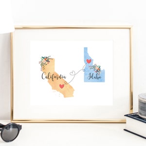 California Idaho Wall Art / California Idaho Print / Idaho California Decor / Two State Print / State Decor