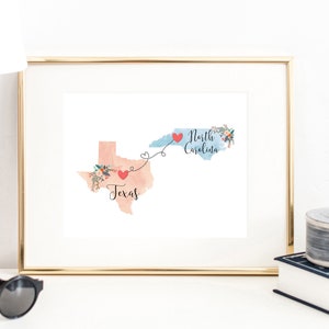 Texas North Carolina Wall Art / North Carolina Texas Print / Texas North Carolina Print / Two State Print / State Decor / Texas Decor