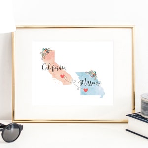 California Missouri Wall Art / California Missouri Print / Hostess Thank You Gift /  Two State Print / State Decor