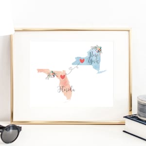 New York Florida Wandbild / Florida New York Druck / Florida Gastgeberin Geschenk / Umzug nach New York / Abschied Geschenk
