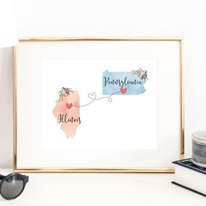 Illinois Pennsylvanie Wall Art / Illinois Pennsylvanie Print / Pennsylvania Illinois Decor / Two State Print / State Decor