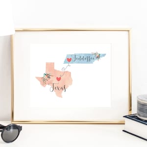 Texas Tennessee Wall Art / Tennessee Texas Print / Texas Tennessee Print / Impresión de dos estados / Decoración estatal / Decoración de Texas