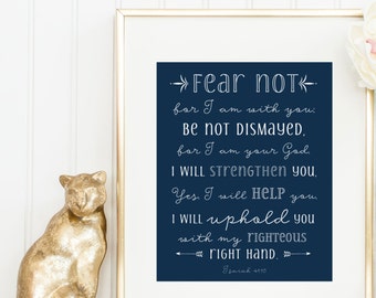 Indigo Isaiah Print / Christian Gift / Scripture Print / Fear Not Isaiah 41 10 / Bible Verse Print /  Navy Bible Verse Print