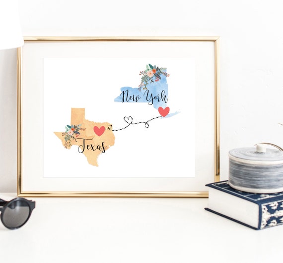 Texas New York Wall Art / New York Texas Print / Texas New York Print / Two State Print / State Decor / Texas Decor / New York Decor / Gift
