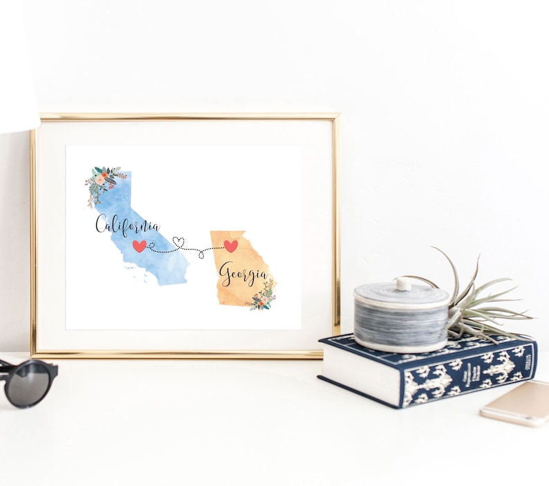 California Georgia Wall Art / California Georgia Print / Georgia California Print / California Georgia Decor Two State Print / State Decor image 1